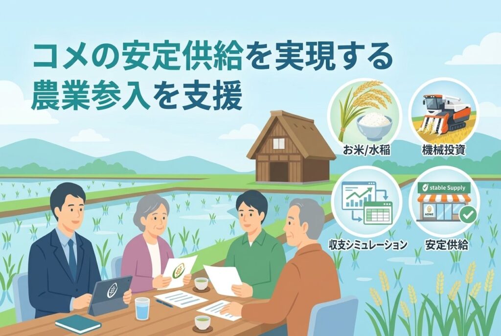 コメの安定供給を実現する農業参入を支援